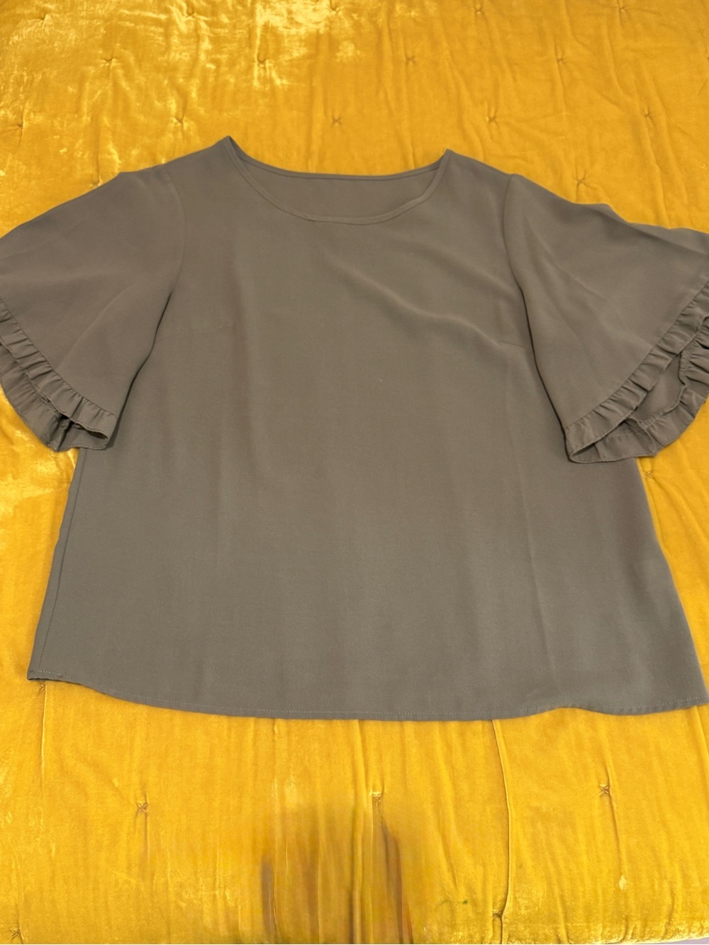 SHEIN Slate Gray Ruffle Sleeve Scoop Neck Top